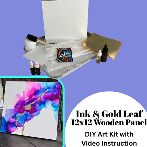 Inks and Gold Leaf DIY Art Project - 12x12 Board